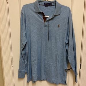 NWT RALPH LAUREN Men’s long sleeve polo shirt. Light blue blend. Perfect